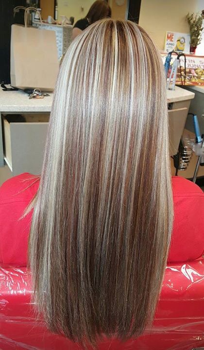 Long straight highlighted hair